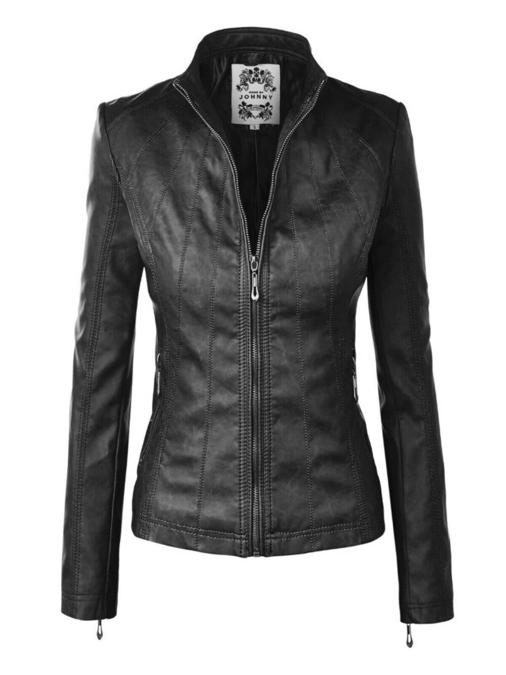 Made by Johnny Black Faux Leather Moto Jacket Sm